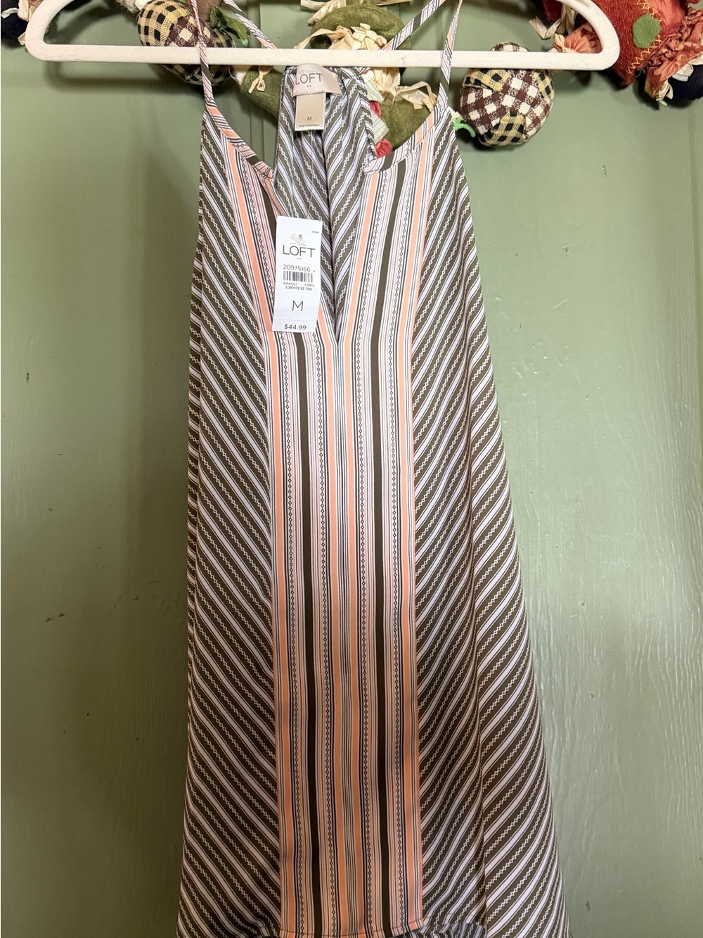 LOFT NWT Olive and Peach Striped Tank Top